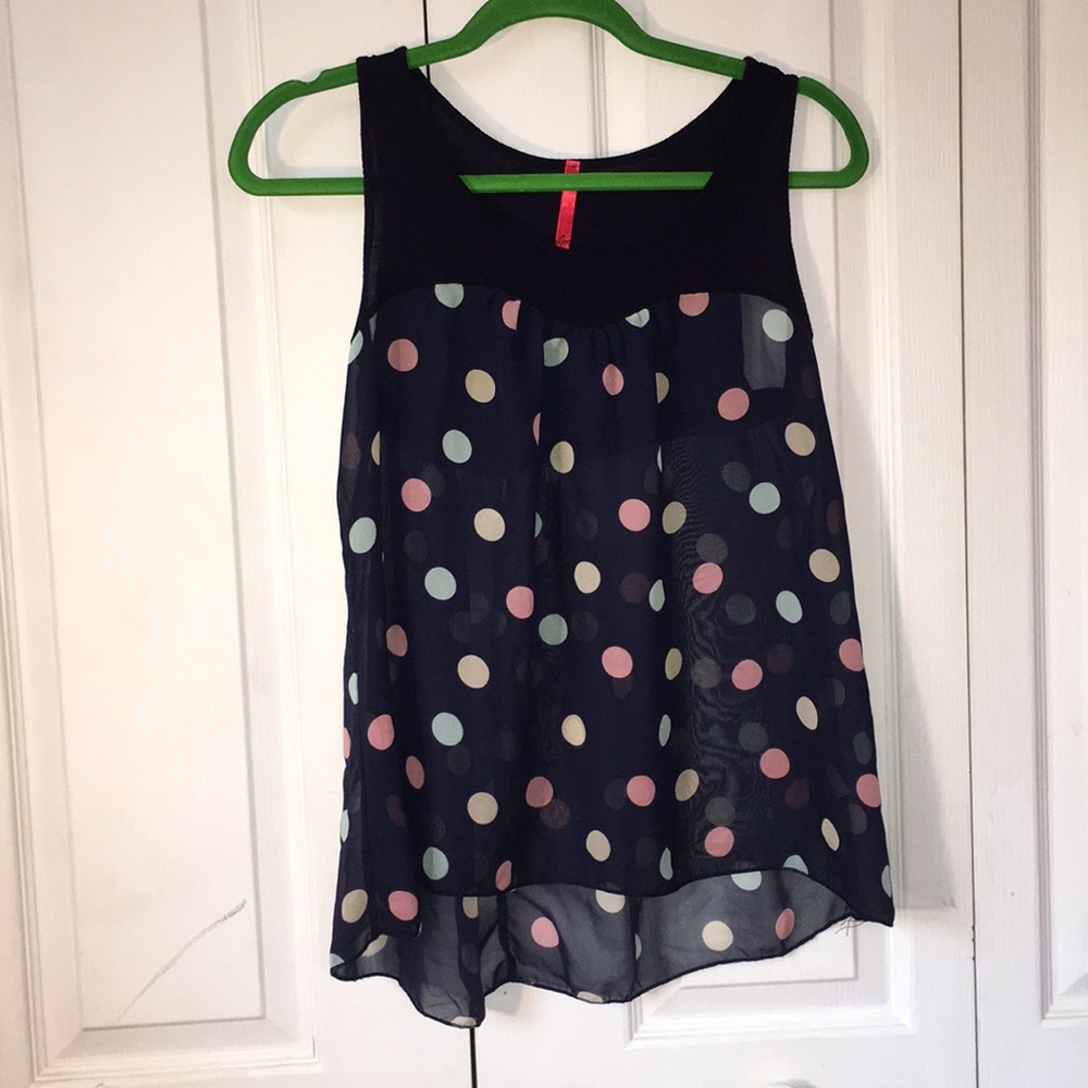 Blue polka dot babydoll top